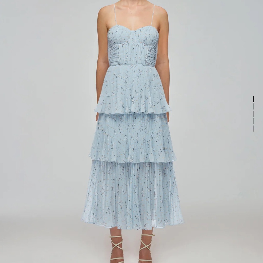 Self Portrait Blue Tiered Midi Dress size 8
